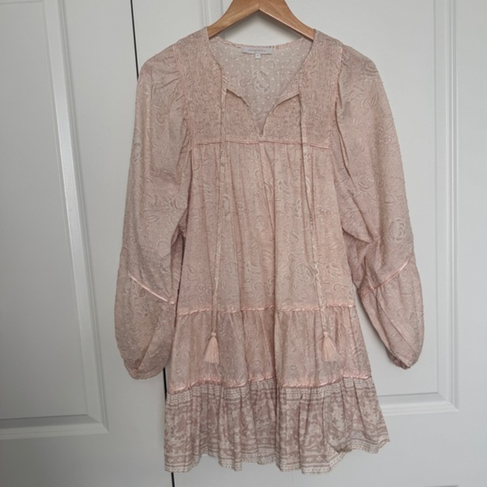 Olivaceous Anthropologie Boho Long Sleeve Pink Paisley Mini Dress Size Small